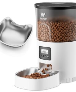 IMIPAW Automatic Cat Feeder, 3L Timed Pet Dry Food Dispenser with Clog-Free Design, Programmable, Dual Power Supply, Desiccant Bags, Auto Feeder for Cats, 1-6 Meals Per Day, with Stainless Steel
