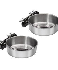 DVHEY 2 Pcs Small Bird Feeding Dish Cups,Parrot Food Bowl Cage with Clamp Holder Stainless Steel,Birdcage Coop Water Feeder for Cockatiel Parakeet Macaw Finches Lovebirds Small Animals (2 Pack, Small)