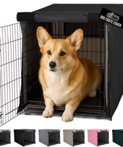 GORILLA GRIP Dog Crate Covers Compatible with Amazon Basics Dog Crates, All Sides Open, Privacy Cover Fits 30" Wire Kennel, Breathable Mesh Windows, Light Reducing Puppy Training Cage Topper, Black