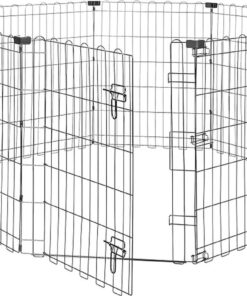 Amazon Basics Foldable Octagonal Metal Exercise Dog Playpen - Indoor/Outdoor, Single Door, Small (8 Panels, 24 x 30), Easy to assemble and store, 30" - Small, , Black