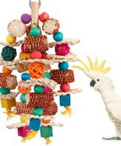 lovyoCoCo Parrot Toys Bird Toys Natural Corn Cob Bird chew Toys for Small and Medium-Sized Macaws,African Grey,Cockatoos,Amazon Parrots,Parakeet,Cockatiel,Sun Conure, Lovebird with Wooden Blocks