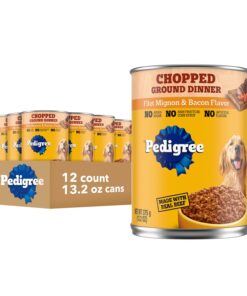 Pedigree Chopped Ground Dinner Adult Canned Soft Wet Dog Food, Filet Mignon & Bacon Flavor, 13.2 oz. Cans (12 Count, Pack of 1)