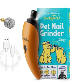 LuckyTail Pet Nail Grinder for Dogs and Cats - Super Quiet and Low Vibration Electric Dog Nail Grinder with 2 LED Lights - USB Rechargeable and Cordless - 2 Speeds - Small to Large Pets - Orange