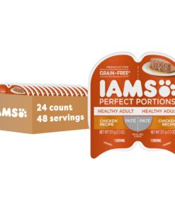 IAMS Perfect Portions Healthy Adult Grain Free Wet Cat Food Pate, Chicken Recipe, 2.6 oz. Easy Peel Twin-Pack Trays (24 Count, 48 Servings)