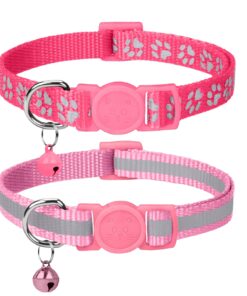Taglory Reflective Cat Collar Breakaway with Bells, 2 Pack Girl Boy Pet Cat Collar Adjustable 7.5-12.5 Inch, Pink