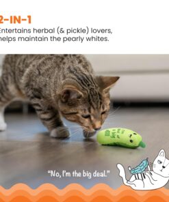 Alternative view of Catstages Crunchy Pickle Kicker Toy with Catnip and Dental Mesh, Pickle Shape, Plush and Crinkle Cat Toy for Kicking, Tossing, and Teeth Cleaning, Green