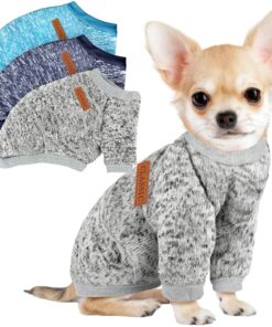 3 Pack Dog Sweaters for Small Dogs Girl Boy Winter Fleece Clothes Warm Soft Dog Sweatshirt Outfit for Dogs Cats Pet Apparel (Navy Blue+Grey+Light Blue, Medium)
