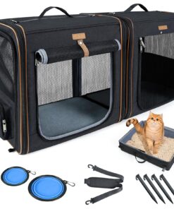 Lekereise 2-in-1 Cat Travel Carrier with Litter Box, (20.85" x2) x19.7"x19.7" Large Cat Carrier with Zipper Locks for Moving Across The Country (No Hammock) - Black