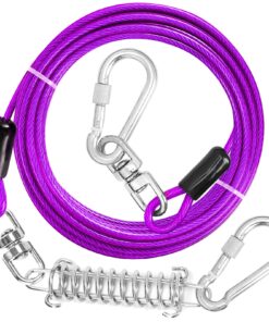 Jenico Dog Tie Out Cable, 10-150FT Runner Cable with Swivel Hook and Shock Spring, Yard & Camping Dog Leash Tether for Small to Medium Pets Up to 500 LBS