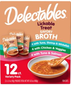 Delectables Savory Broths Lickable Wet Cat Treat Variety Pack, 12Count(Pack of 1)